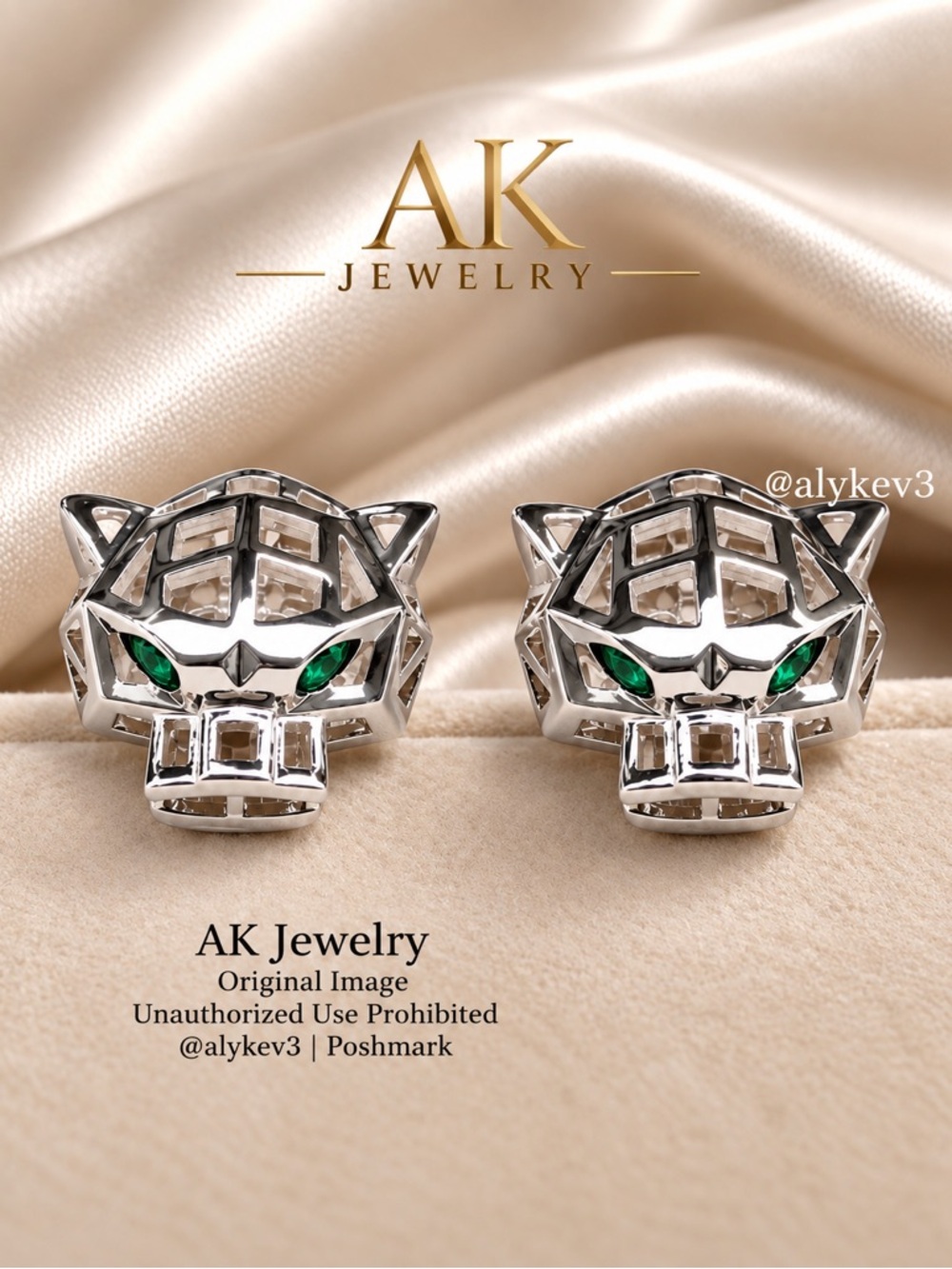 💎LUXURY Earrings, 18k White Gold Panther, Stunning Polished | by AK Jewelry™